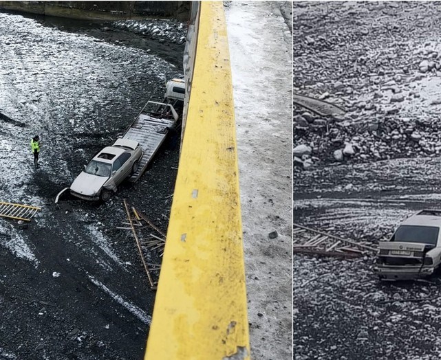 Balakəndə avtomobil körpüdən çaya aşıb