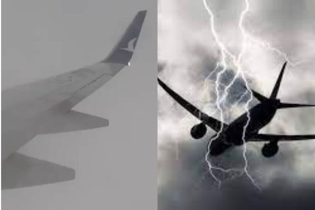 Antalyada təyyarənin qanadına ildırım düşdü: Sərnişinlər lentə aldılar - VİDEO