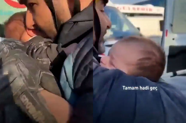 Hataydan təsirli görüntülər: İki aylıq körpə 29 saat sonra dağıntılar altından sağ çıxarılır - VİDEO