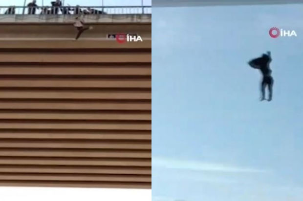Türkiyədə intihar məqsədi ilə körpüyə çıxan kişi özünü atdı, amma... - ANBAAN VİDEO