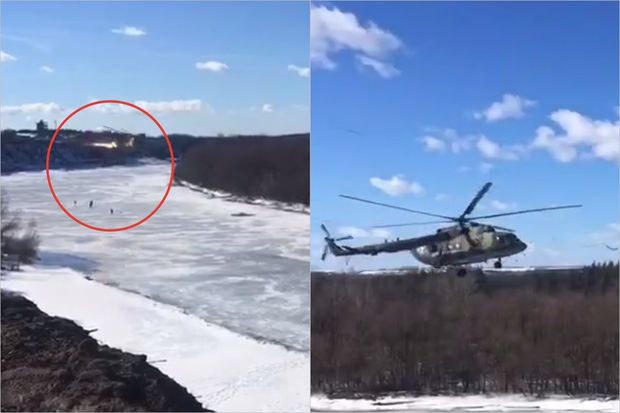 Rusiyada helikopterin pərləri elektrik naqillərinə ilişdi - VİDEO