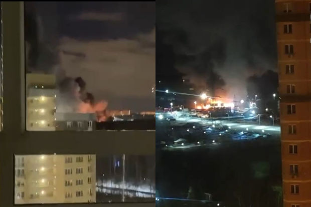 Rusiyada anbarda güclü yanğın olub - VİDEO