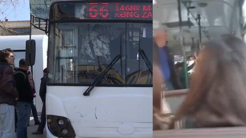 Bakıda avtobusda dava görün nə üstündə düşüb (VİDEO)