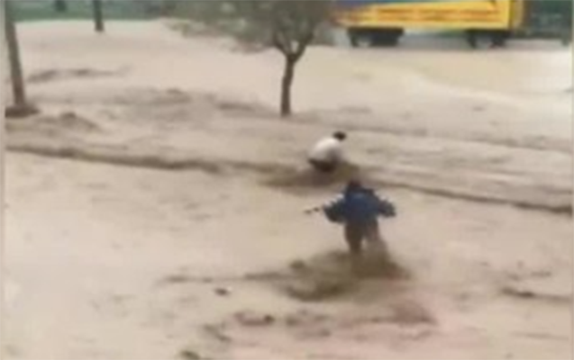 Ana və övladı seldən belə xilas oldu - Video