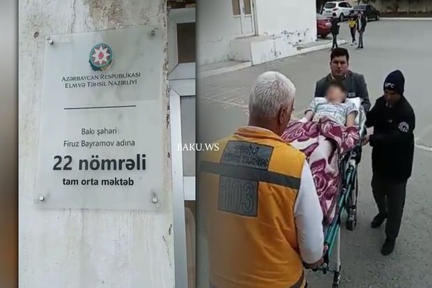 Bakıda məktəbdə şagird ikinci mərtəbədən yıxılıb - VİDEO