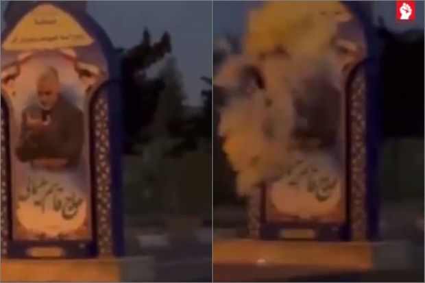 İranın daha bir şəhərində Qasim Süleymaninin xatirə abidəsi məhv edildi - VİDEO