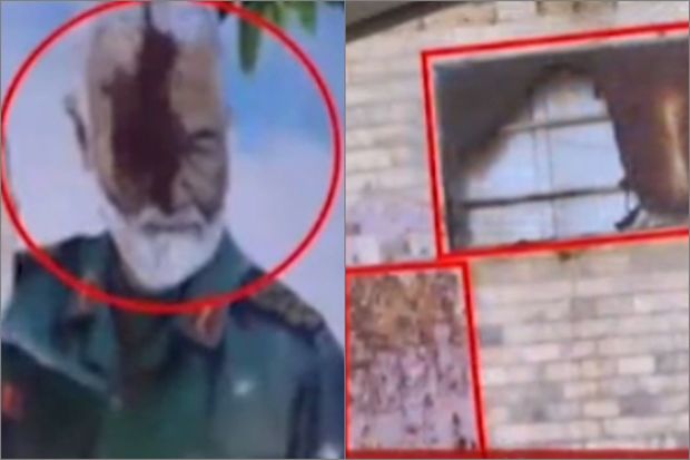 Şirazda Qasım Süleymaninin banneri qan rənginə boyandı - VİDEO