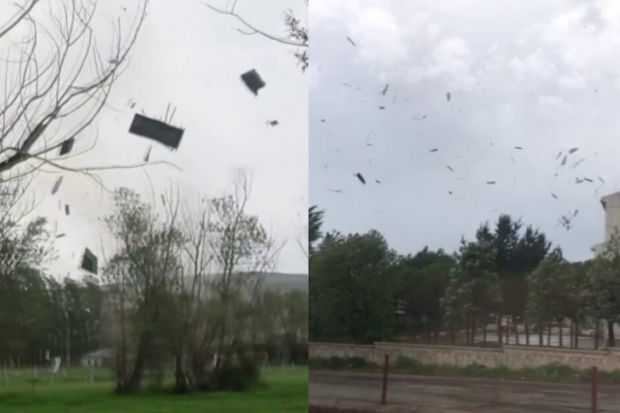 Türkiyədə dəhşətli fırtına evlərin dam örtüklərini havaya uçurdu – VİDEO