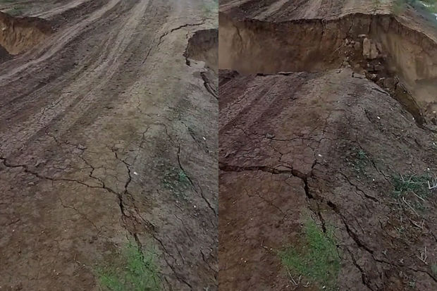 Ağcabədidə sel çayın bəndini dağıdıb - VİDEO