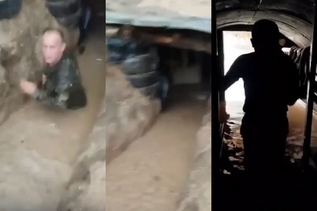 Ermənistan ordusunun acınacaqlı vəziyyəti: Səngərlər sel sularının altında qaldı - VİDEO