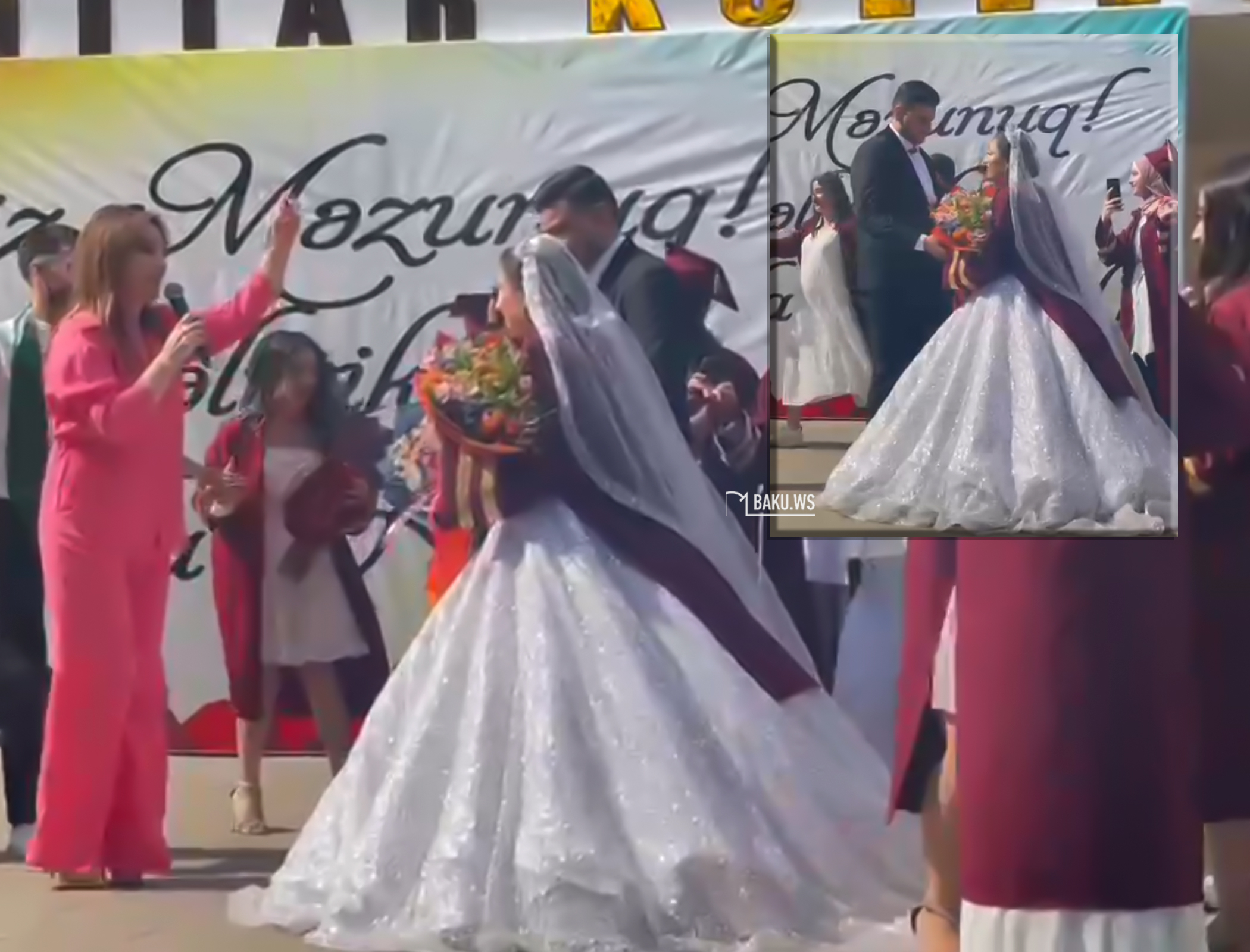 Azərbaycanda cütlük məzun günündə toy etdi - VİDEO