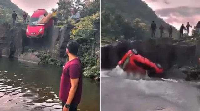 İçində ailə olan maşın şəlaləyə aşdı – ANBAAN VİDEO