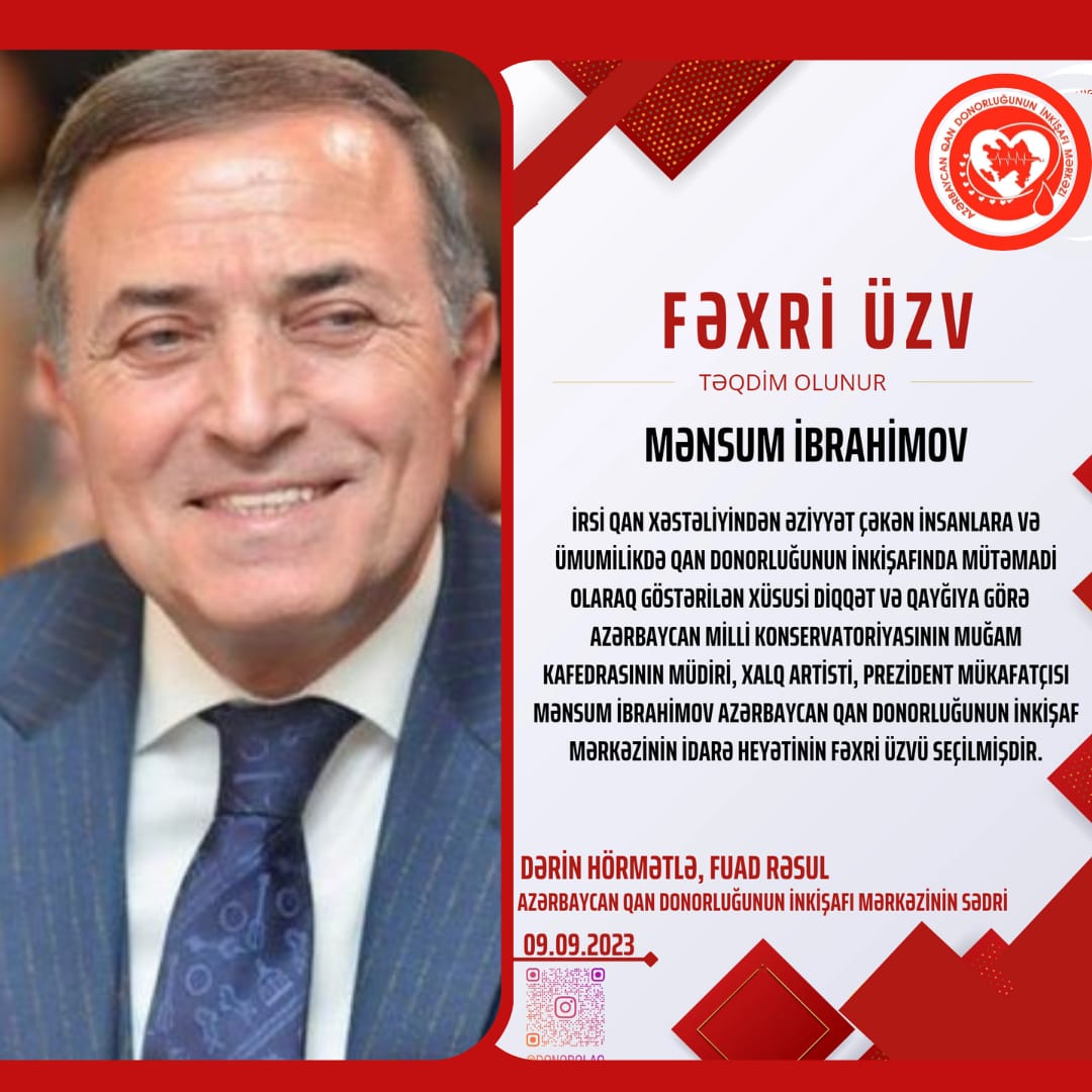 Azərbaycan Respublikasının xalq artisti Mənsum İbrahimov Fəxri üzv seçildi