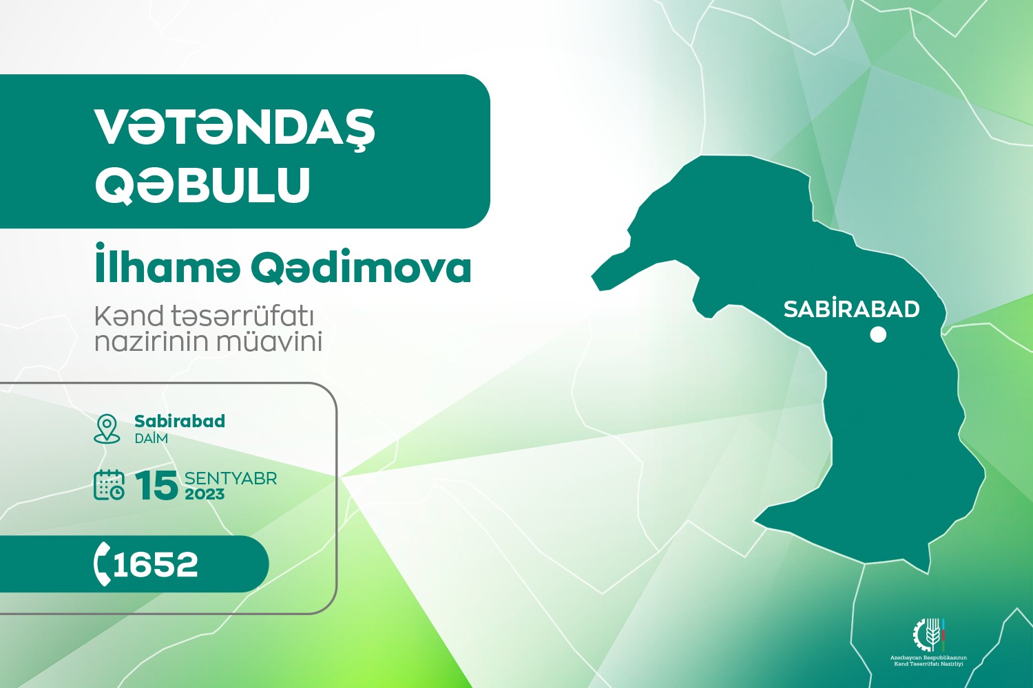 Kənd təsərrüfatı nazirinin müavini İlhamə Qədimova Sabirabadda vətəndaşları qəbul edəcək