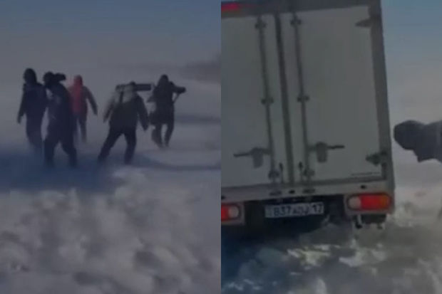 Qazaxıstanda güclü şaxta və çovğun insanları yollarda qoyub - VİDEO
