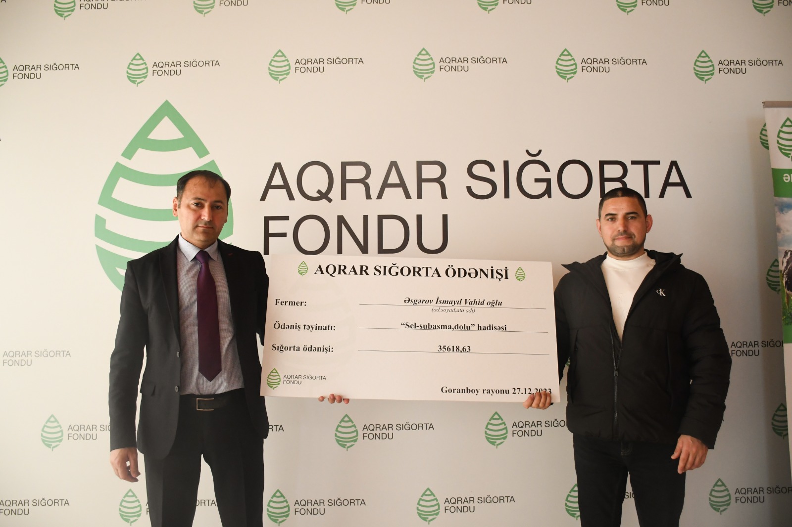 Aqrar Sığorta Fondu Goranboyda zərərçəkmiş fermerə - 35 min manat ödəniş edib