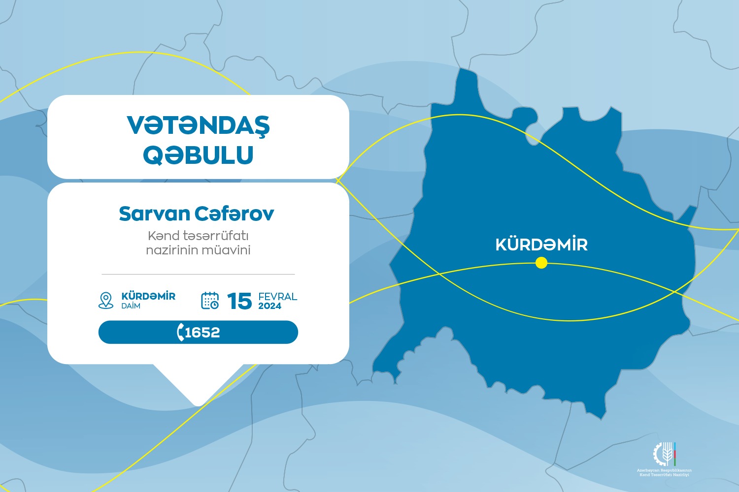 Kənd təsərrüfatı nazirinin müavini Sarvan Cəfərov Kürdəmirdə vətəndaşları qəbul edəcək