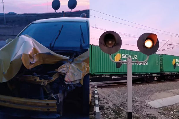 Azərbaycanda elektrovoz avtomobillə toqquşub - FOTO
