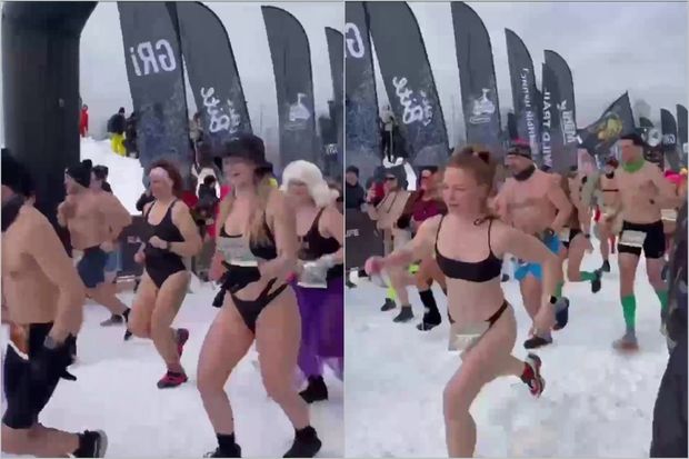 Şaxtalı havada çimərlik geyimində yarışdılar: Kaluqadan maraqlı görüntülər - VİDEO