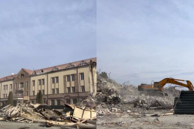 Xankəndidə separatçılara məxsus daha bir qanunsuz tikili sökülür - VİDEO