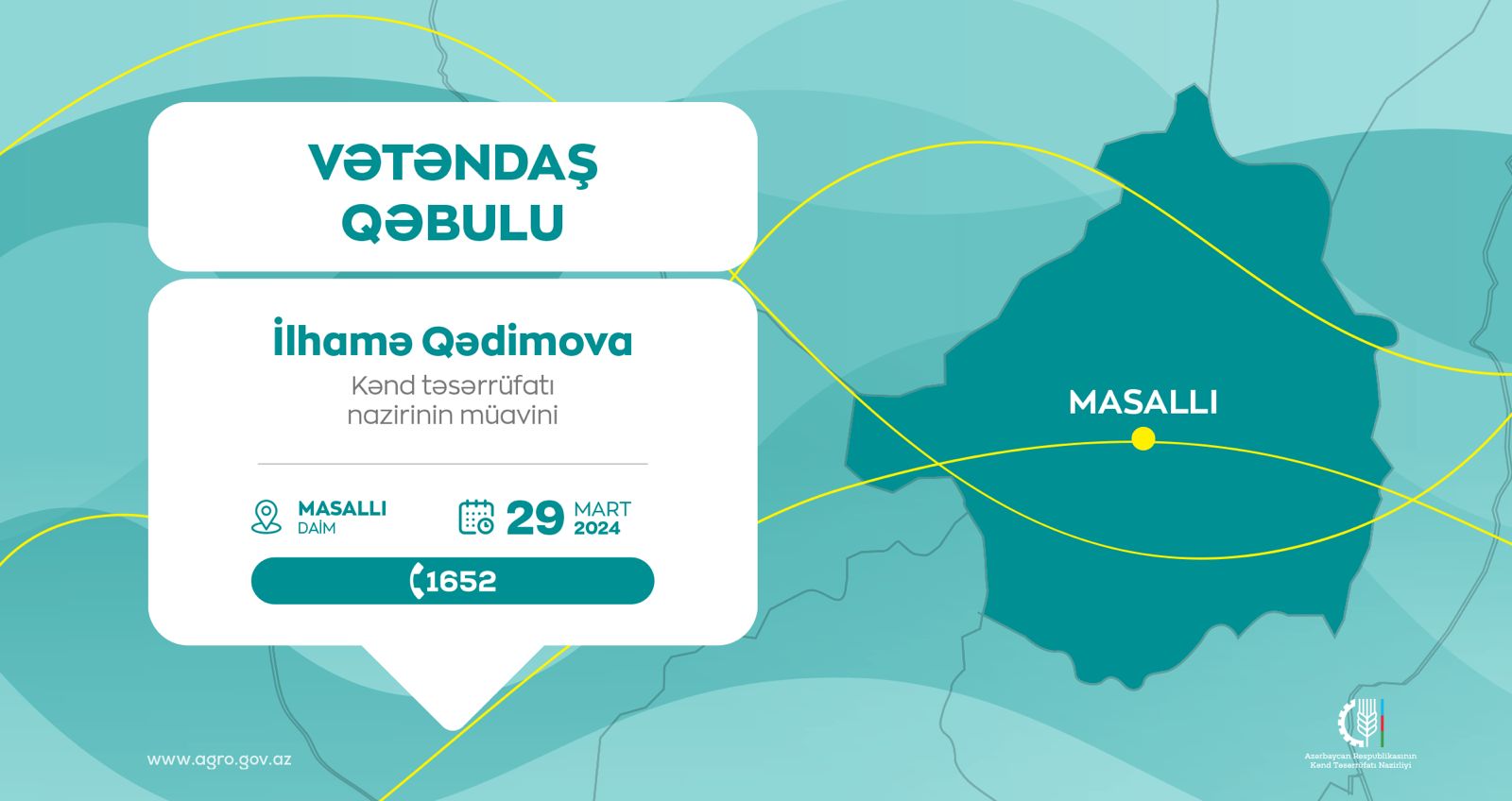 Kənd təsərrüfatı nazirinin müavini İlhamə Qədimova Masallıda vətəndaşları qəbul edəcək