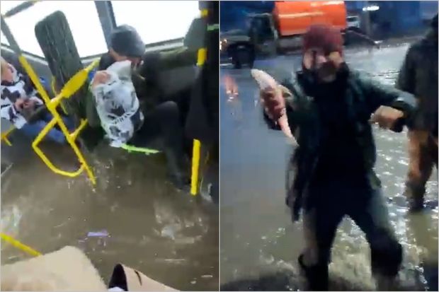 Qazaxıstanda çay daşdı: Sakinlər küçədə balıq tutdular - VİDEO