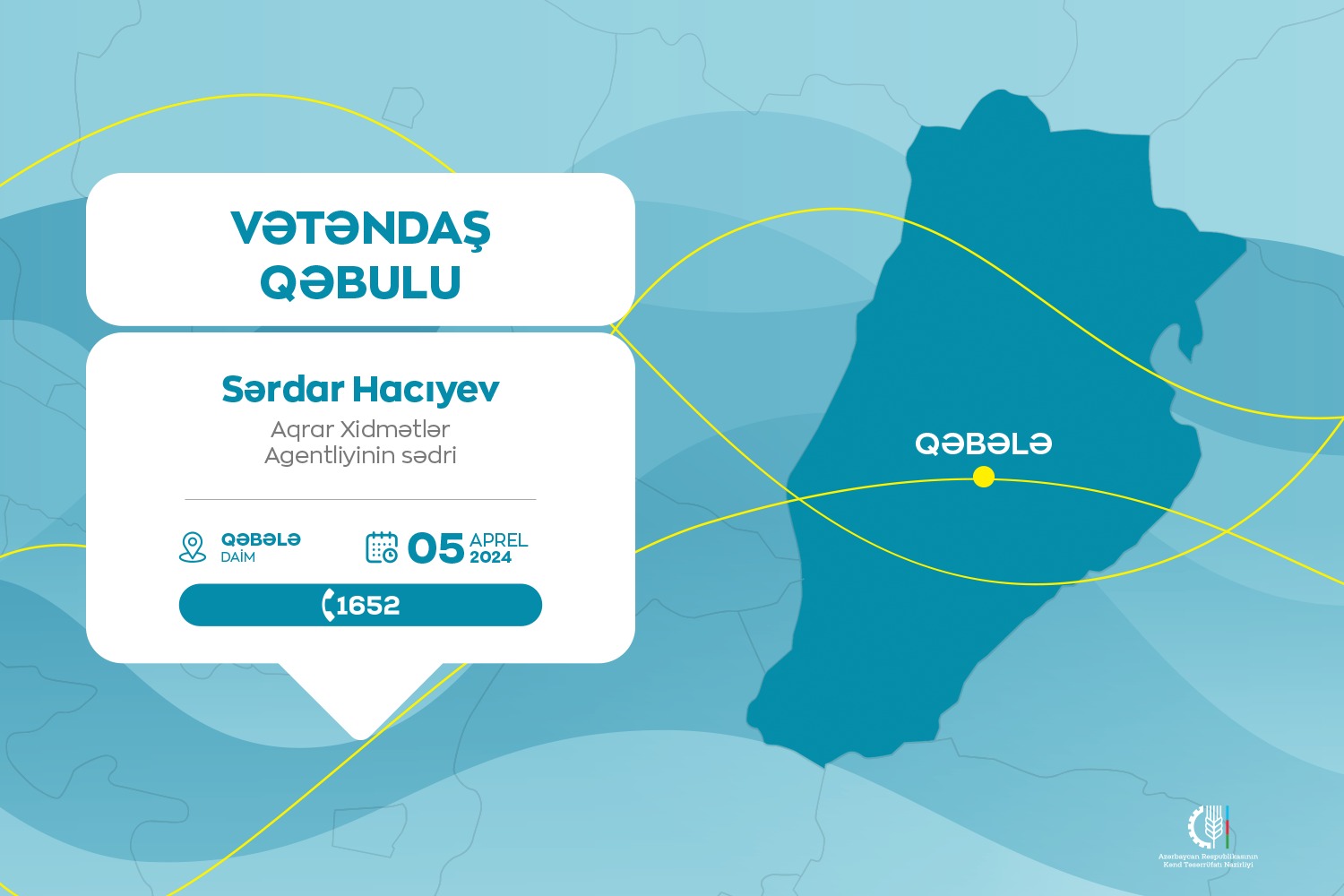Aqrar Xidmətlər Agentliyinin sədri Sərdar Hacıyev Qəbələdə vətəndaşları qəbul edəcək