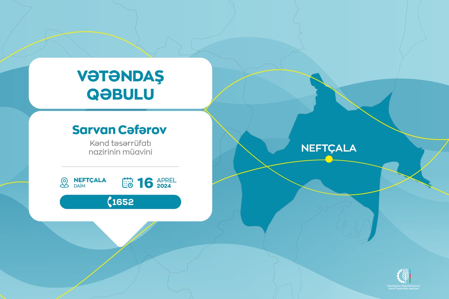 Kənd təsərrüfatı nazirinin müavini Sarvan Cəfərov Neftçalada vətəndaşları qəbul edəcək