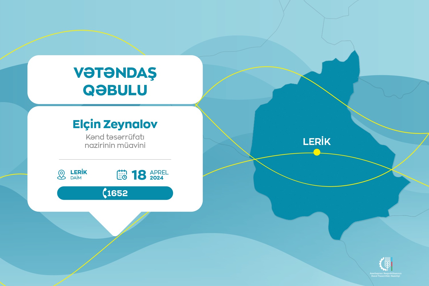 Kənd təsərrüfatı nazirinin müavini Elçin Zeynalov Lerikdə vətəndaşları qəbul edəcək