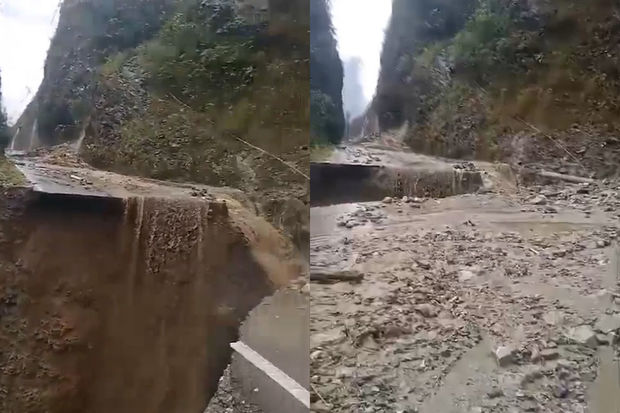 Hindistanı Çinlə birləşdirən yol tamamilə uçub - VİDEO