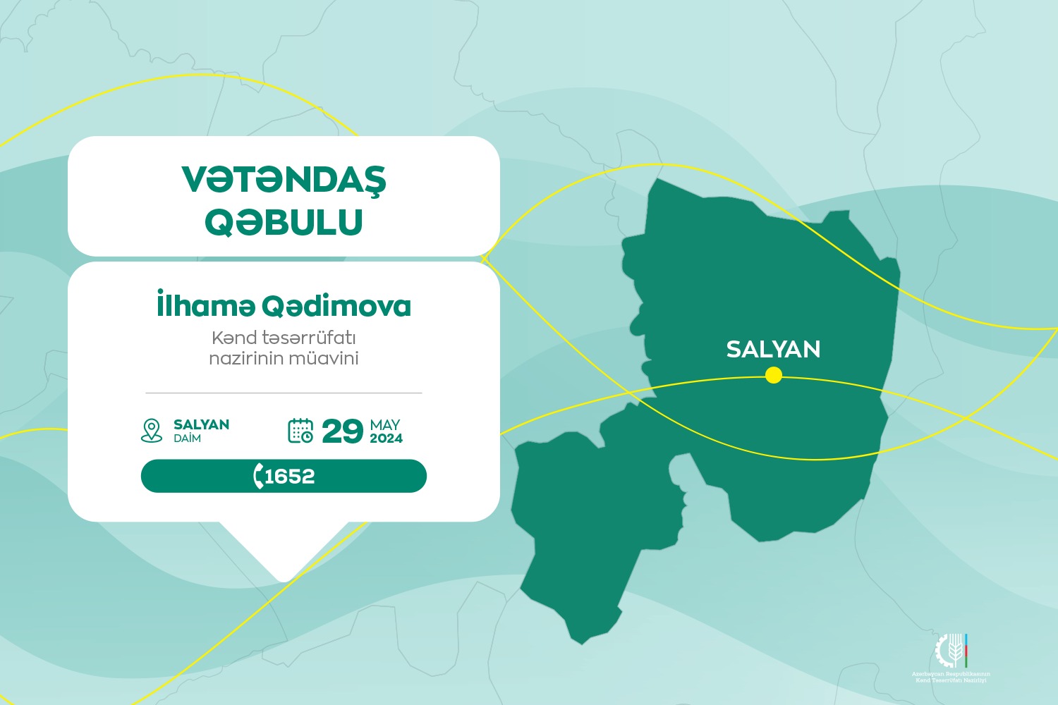 Kənd təsərrüfatı nazirinin müavini İlhamə Qədimova Salyanda vətəndaşları qəbul edəcək