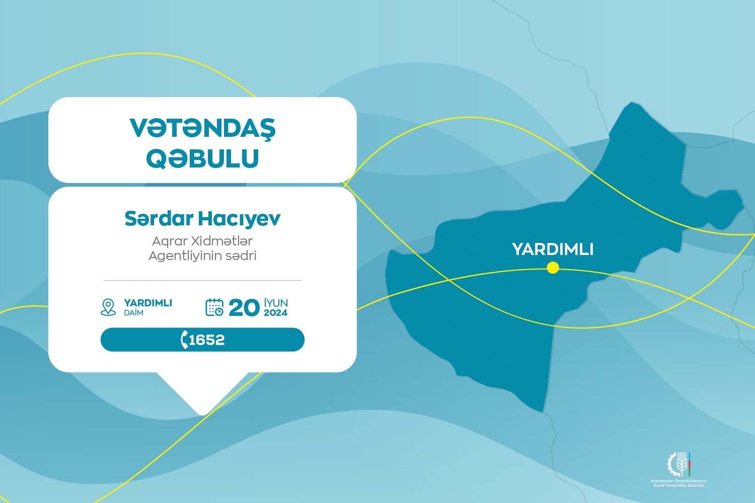 Aqrar Xidmətlər Agentliyinin sədri Sərdar Hacıyev Yardımlıda vətəndaşları qəbul edəcək