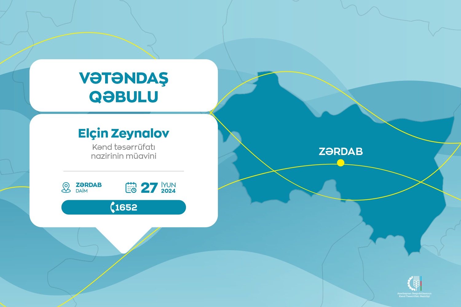 Kənd təsərrüfatı nazirinin müavini Elçin Zeynalov Zərdabda vətəndaşları qəbul edəcək