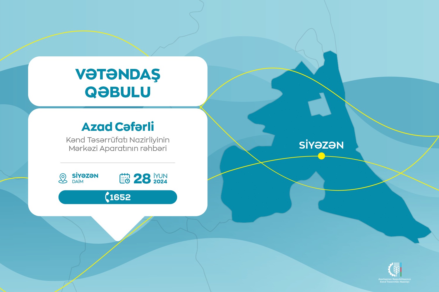 Kənd Təsərrüfatı Nazirliyinin Aparat rəhbəri Azad Cəfərli Siyəzəndə vətəndaşları qəbul edəcək