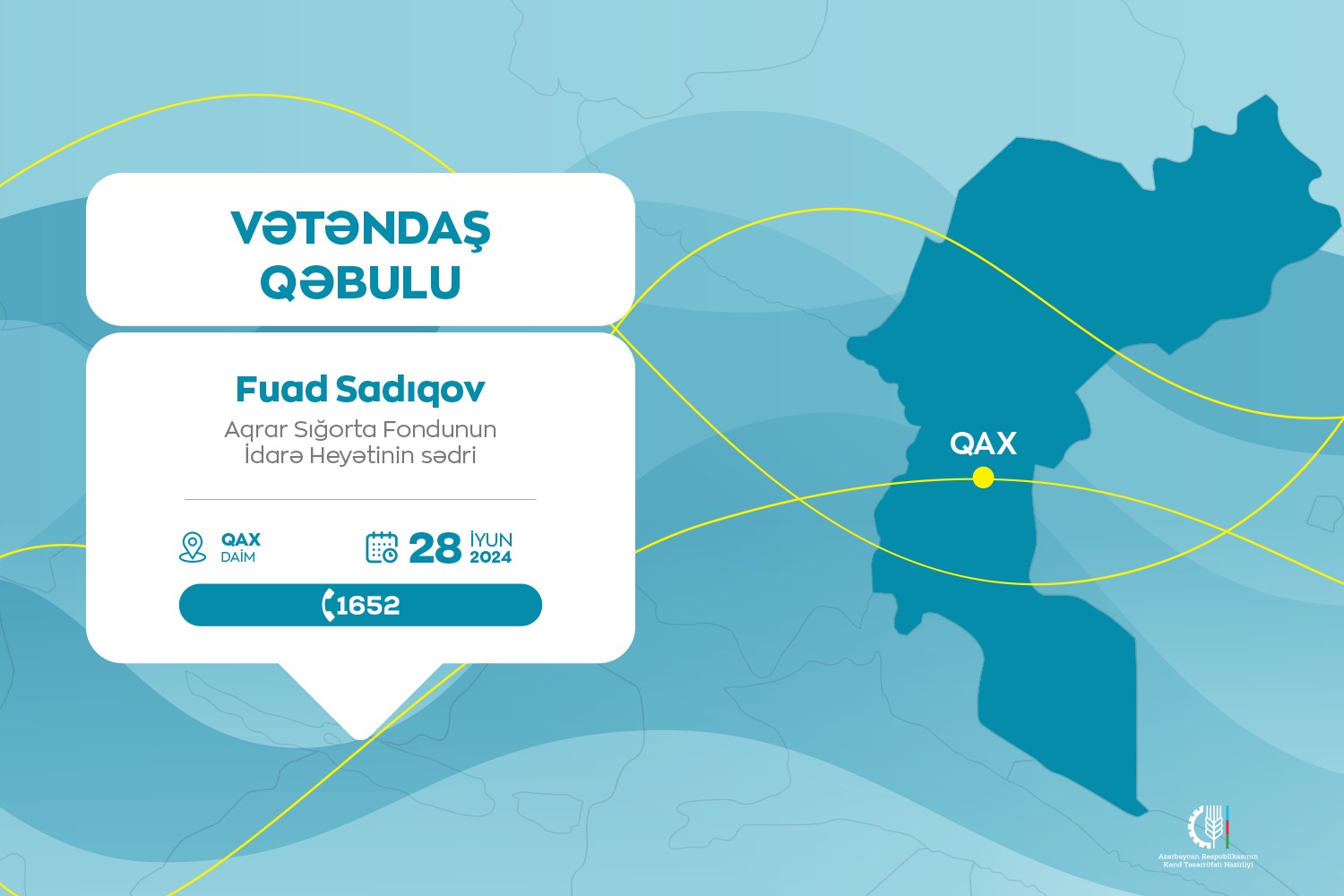 Aqrar Sığorta Fondunun İdarə Heyətinin sədri Fuad Sadıqov Qaxda vətəndaşları qəbul edəcək