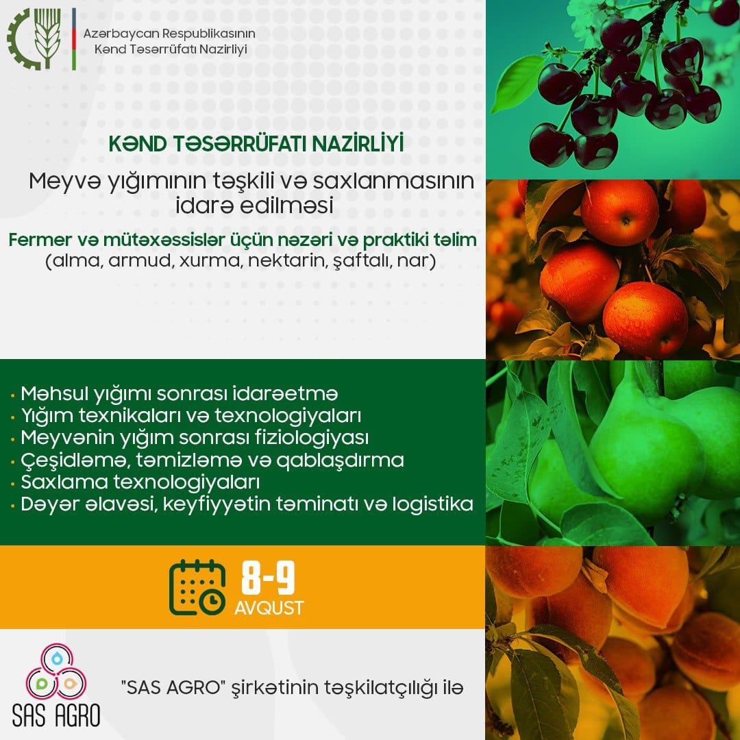 Fermerlər üçün meyvə yığımının təşkili və saxlanmanın idarə edilməsi üzrə təlim keçiriləcək