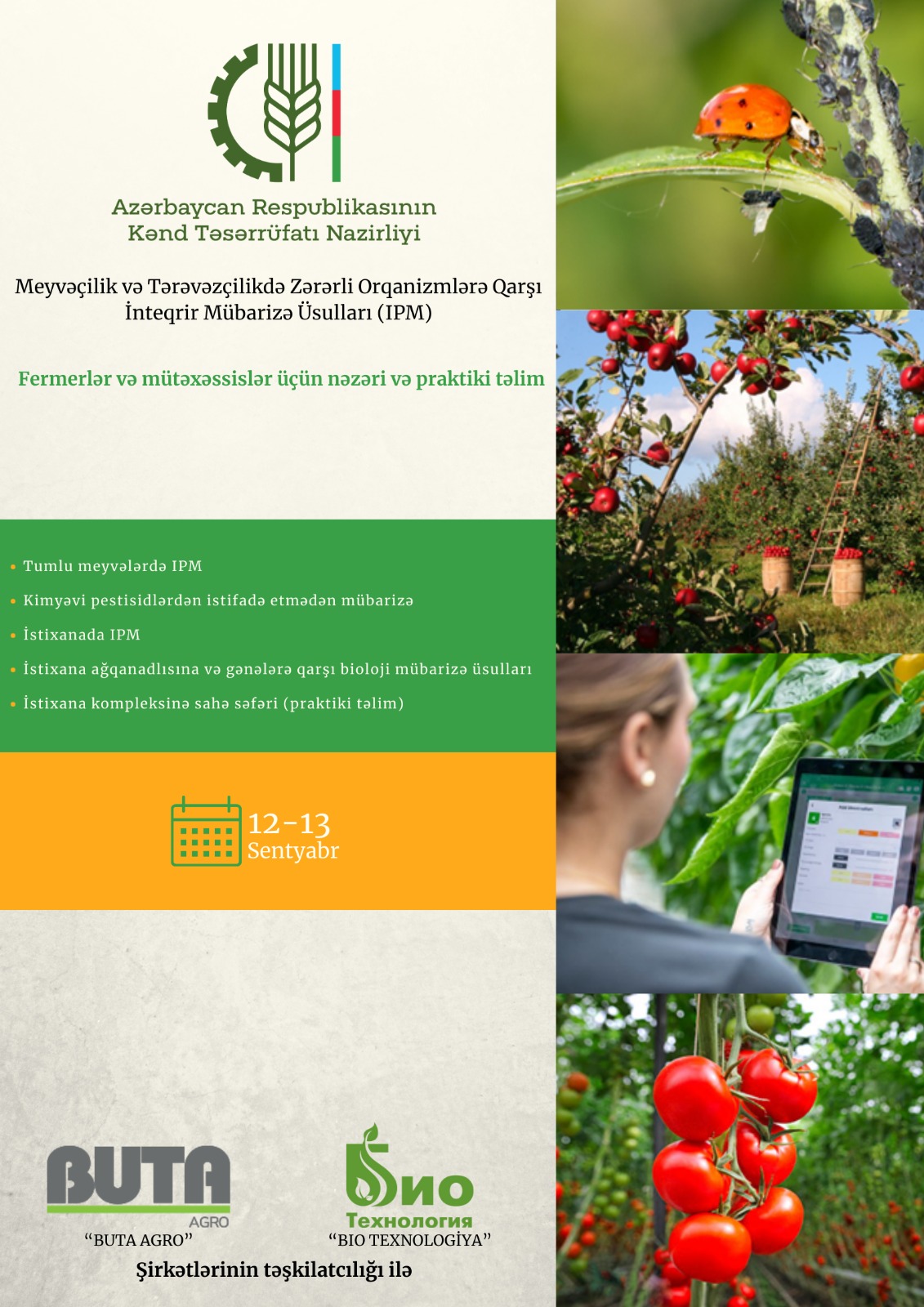 Meyvəçilik və tərəvəzçilikdə zərərli orqanizmlərə qarşı inteqrir mübarizə üsulları üzrə təlim keçiriləcək