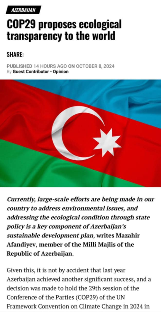 Məzahir Əfəndiyevin xarici mediada yazısı işıq üzü görüb