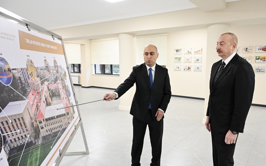 İlham Əliyev “Vətən” İdman Liseyində aparılmış yenidənqurma işlərindən sonra yaradılan şəraitlə tanış olub