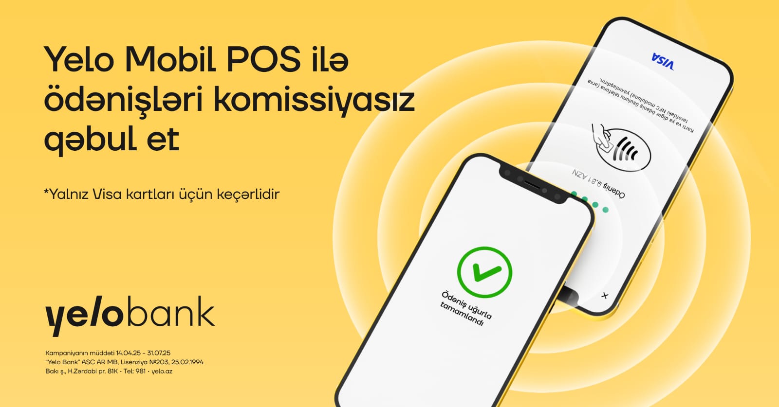 Yelo Mobil POS xidmətinə qoşulun, ödənişlər üçün komissiya ödəməyin!
