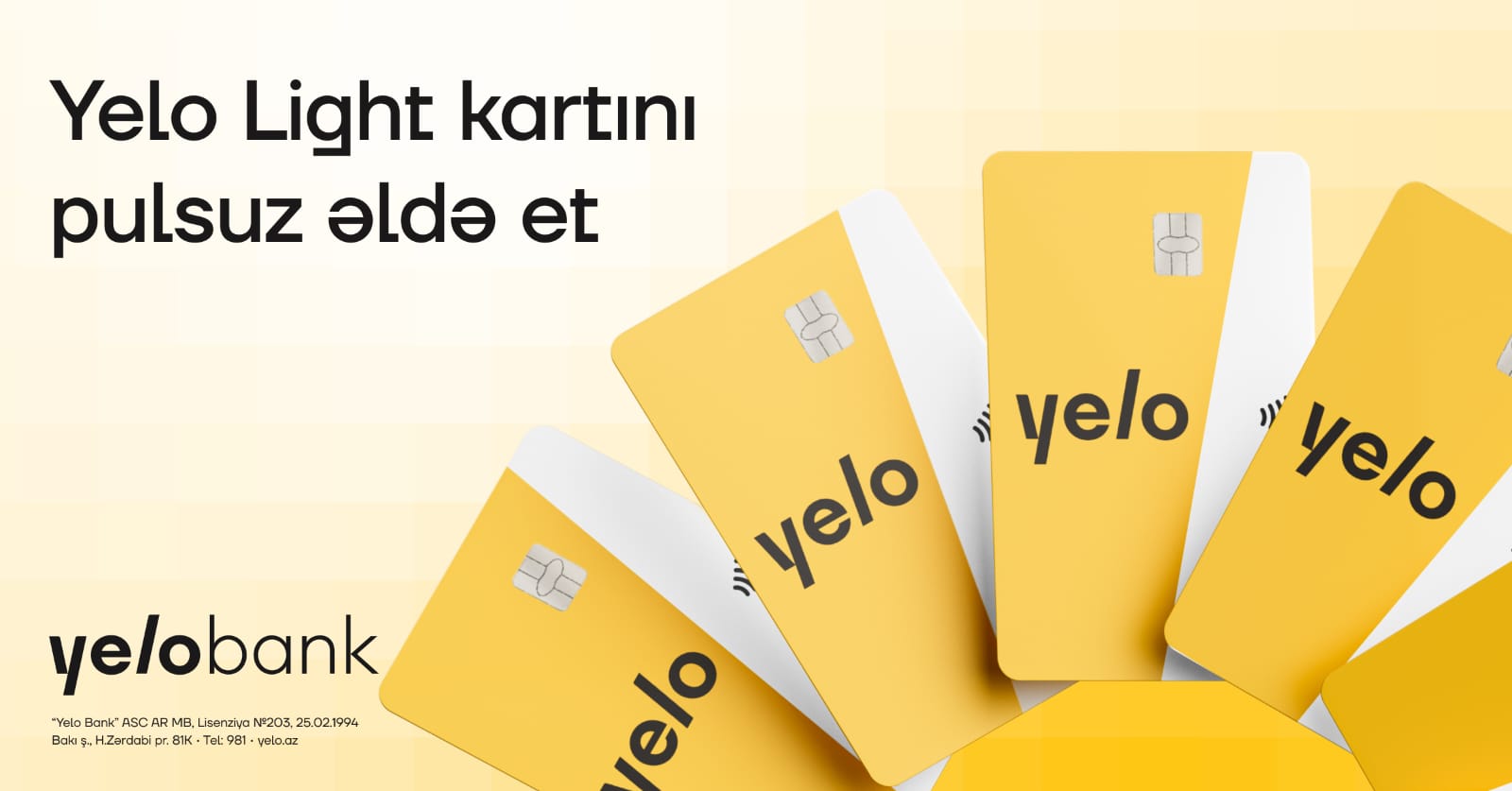 Yelo Bank-dan pulsuz debet kart!