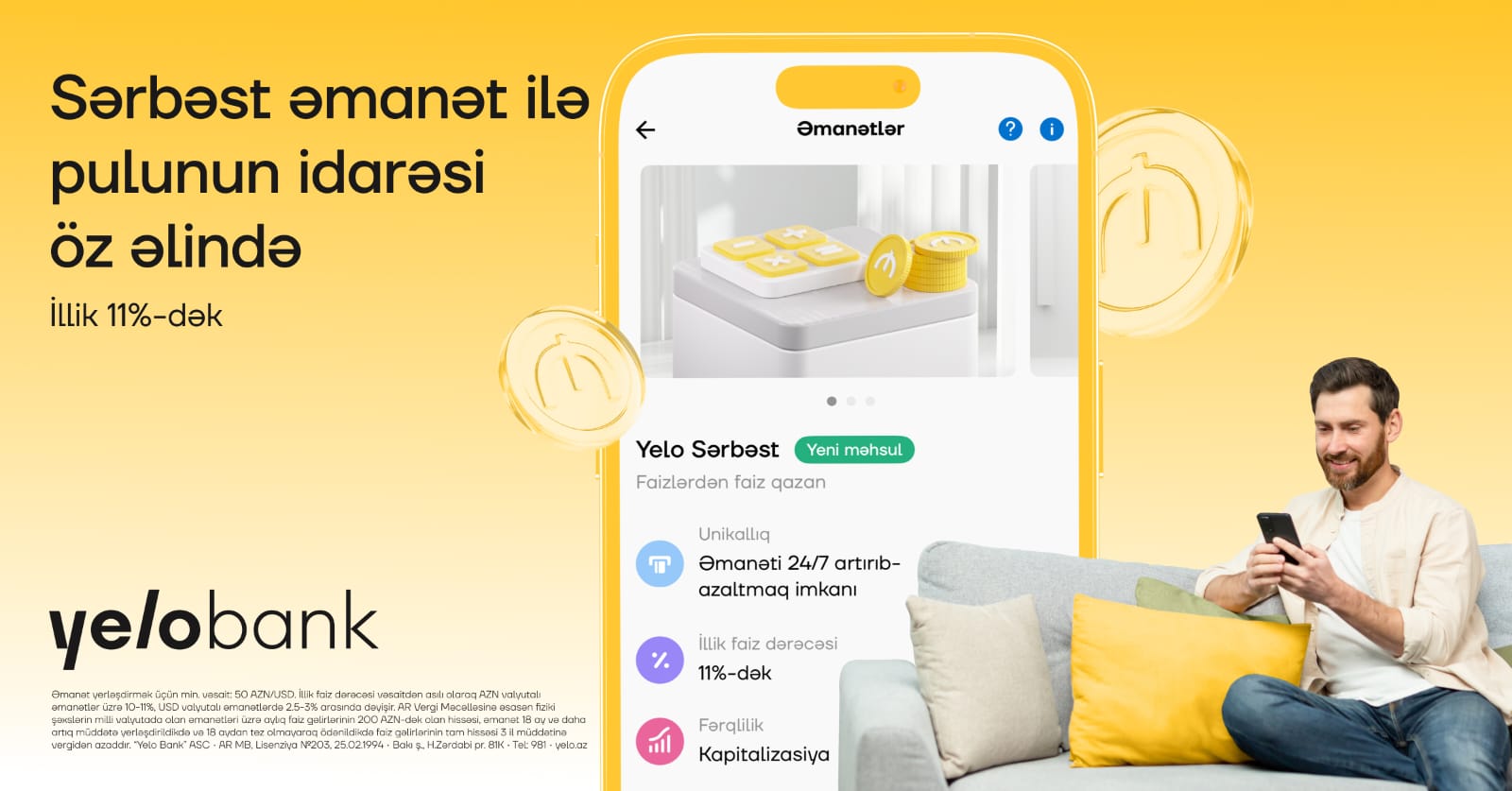 Faizlərdən də faiz qazandıran əmanət - Yelo Sərbəst!