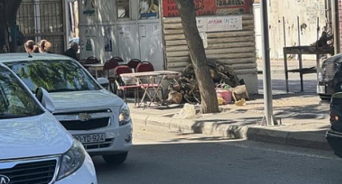 Nərimanov rayonunda kababxana səkini zəbt edib - VİDEO