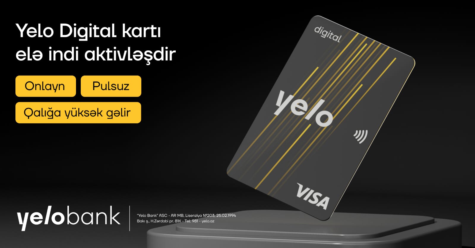 Yelo Bank-dan yeni rəqəmsal kart: Yelo Digital Card!