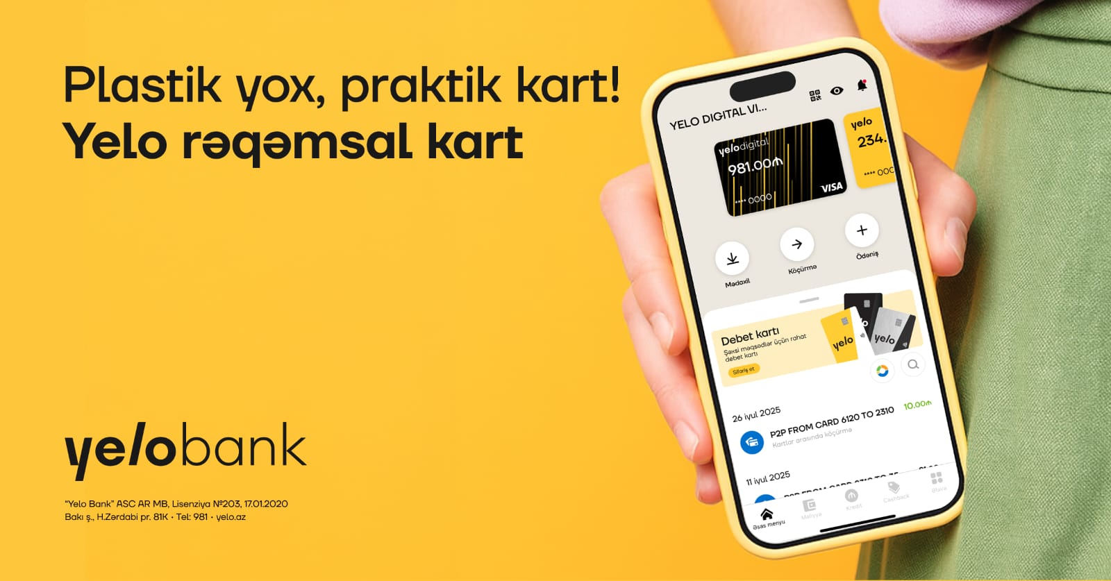 Filiala getmədən ödənişsiz rəqəmsal kart əldə et