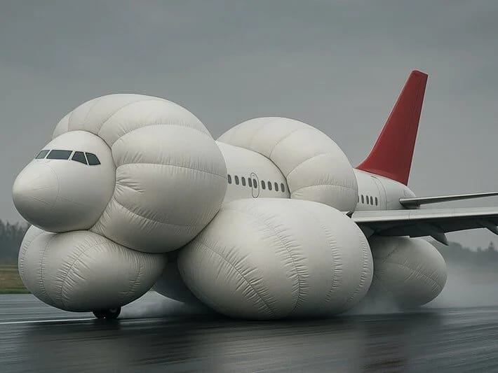 Nəhəng hava yastığı ilə təchiz edilmiş təyyarə gəlir