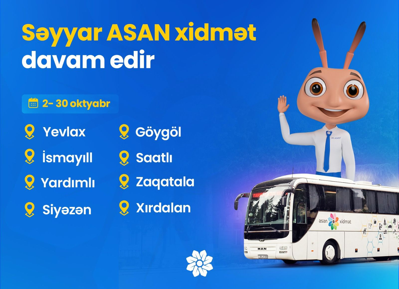 Səyyar ASAN xidmətin regionlarda fəaliyyəti davam edir