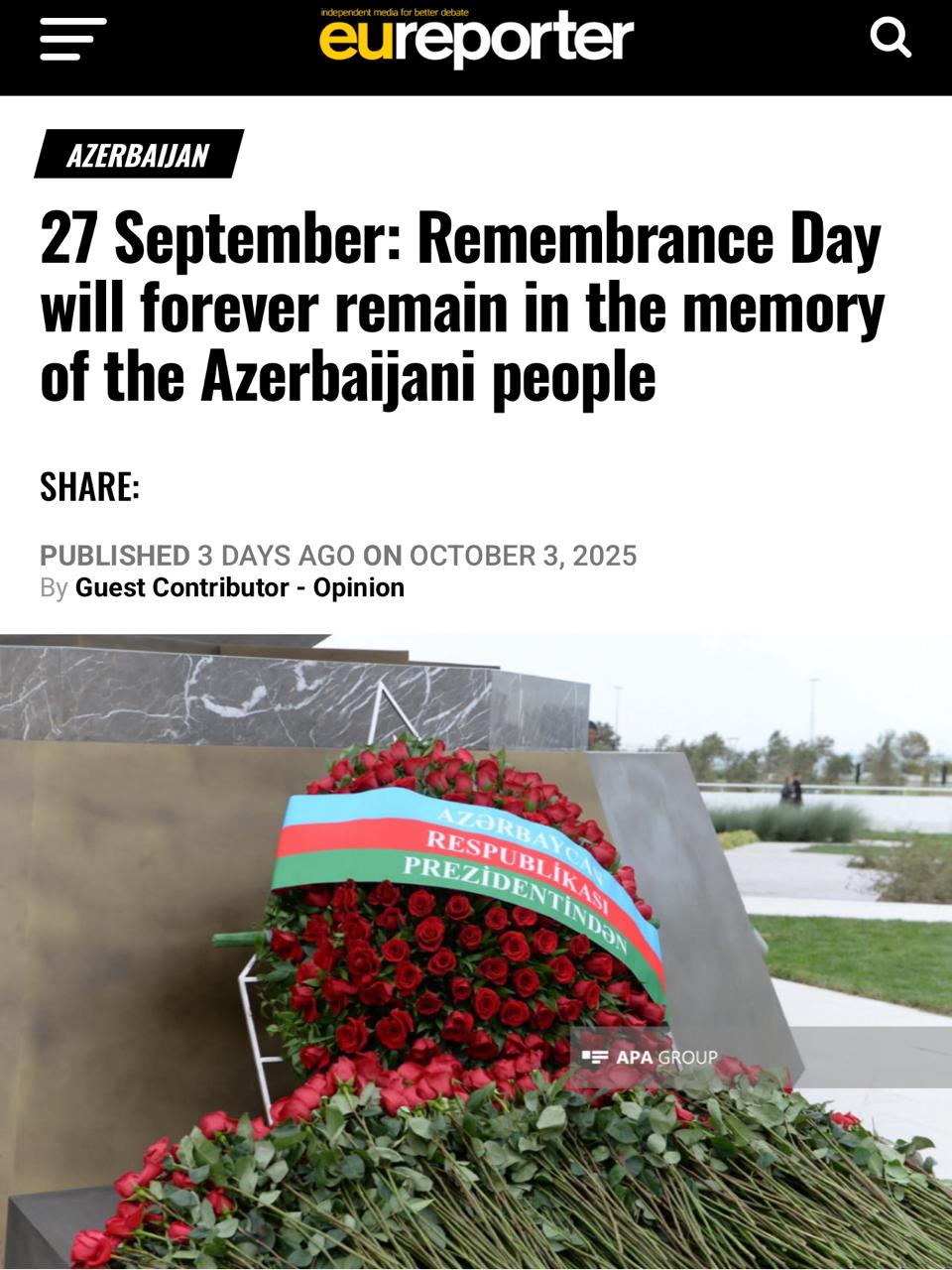 Deputatın EU Reporter–da məqaləsi dərc edilib