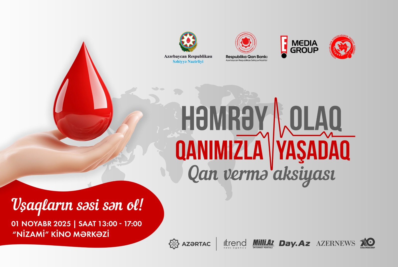 İlk dəfə Nizami Kino Mərkəzində kütləvi könüllü qanvermə aksiyası təşkil olunacaq