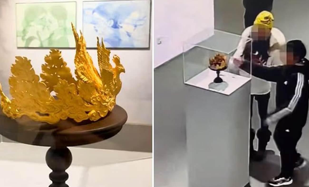 Sərgiyə gələn uşaq qiymətsiz tacı yerə saldırdı